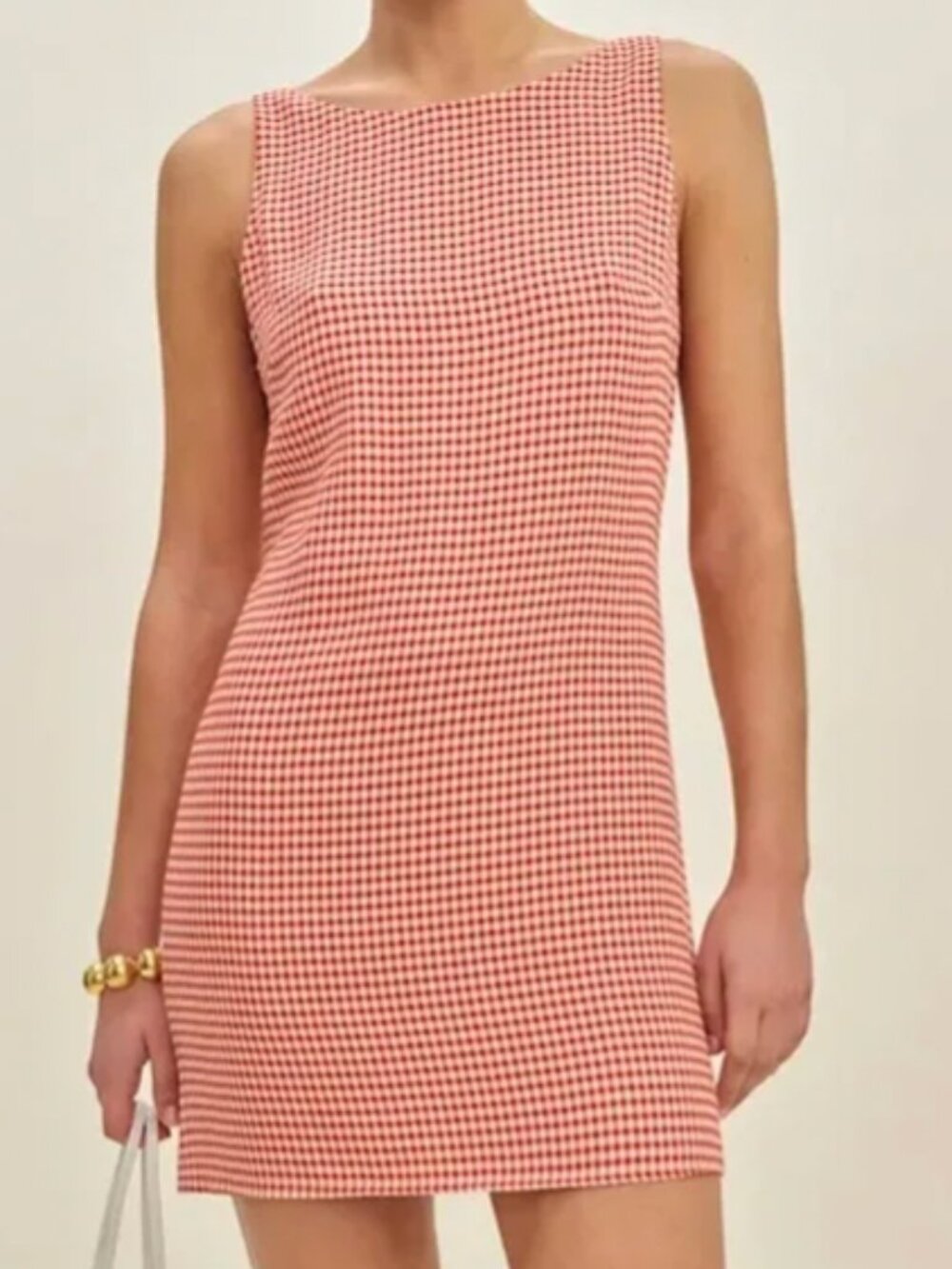 Reformation Rosemond Dress Strawberry Check Gingham 4 Red White Mini Open Back - Picture 1 of 9